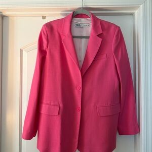 Zara Hot Pink Single-Breasted Tailored Blazer